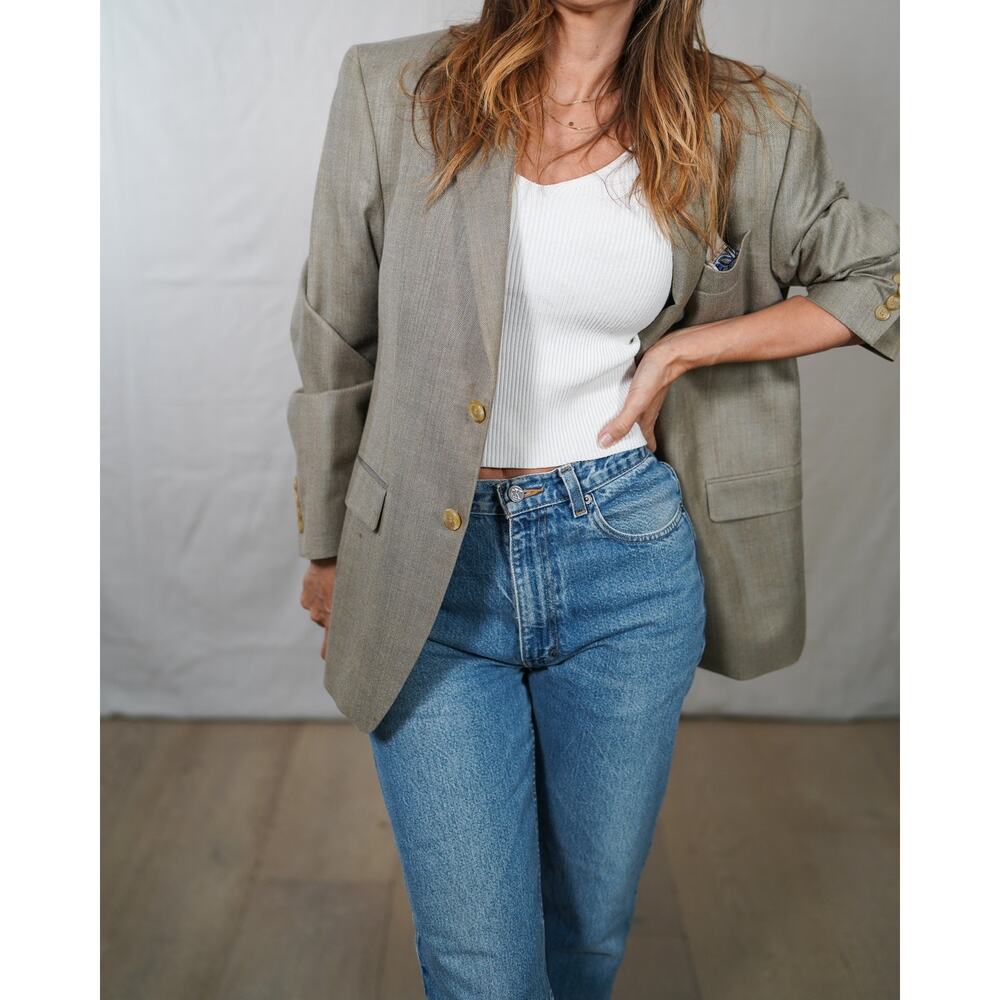 Lauren Ralph Lauren Silk Wool Blazer Sage Gray Tailored Jacket Quiet Luxury - Picture 4 of 10